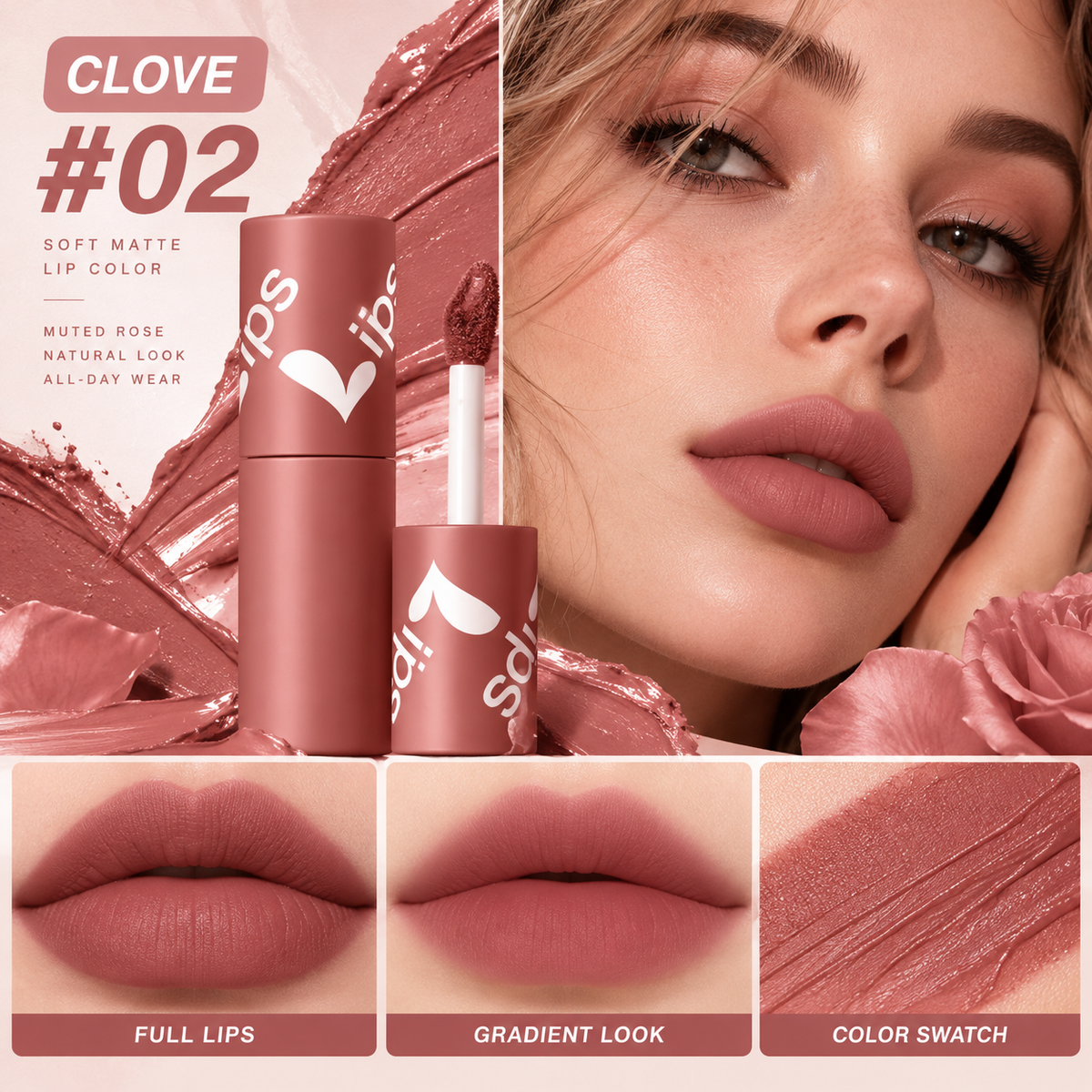 💋✨24H Long‑Lasting Matte Lipstick – Smudge‑proof, transfer‑resistant, vibrant colour. 👄🌹