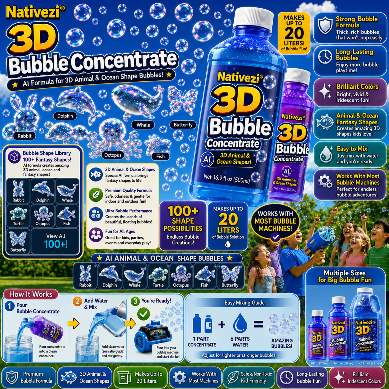 Nativezi® Super 3D Bubble Concentrate —— Animal & Ocean Fantasy Theme