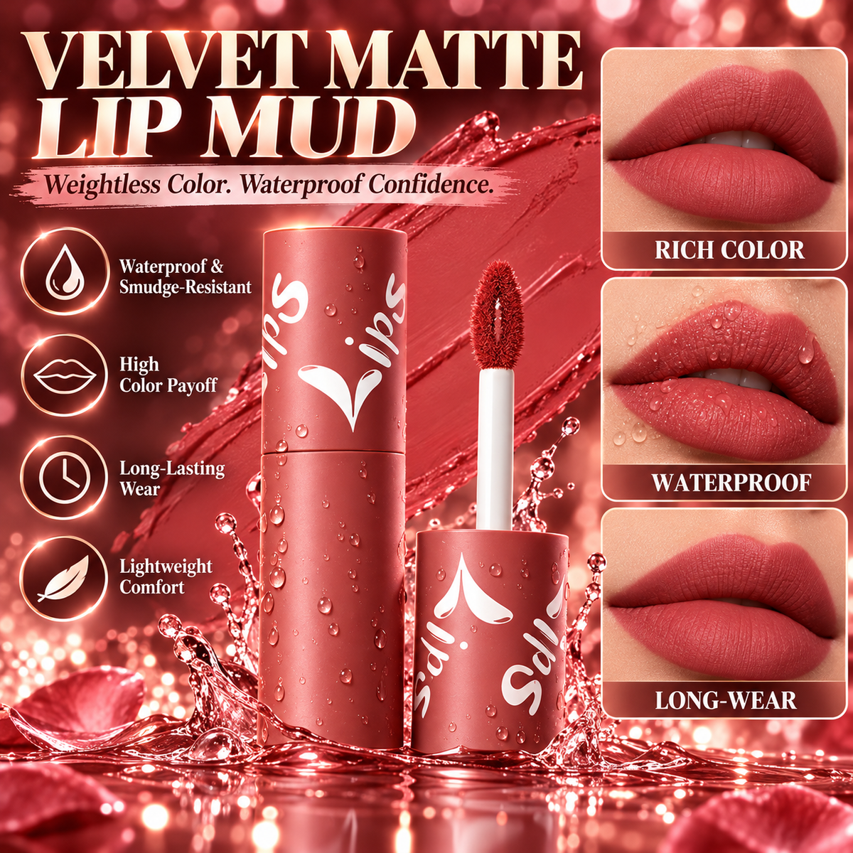 💋✨24H Long‑Lasting Matte Lipstick – Smudge‑proof, transfer‑resistant, vibrant colour. 👄🌹