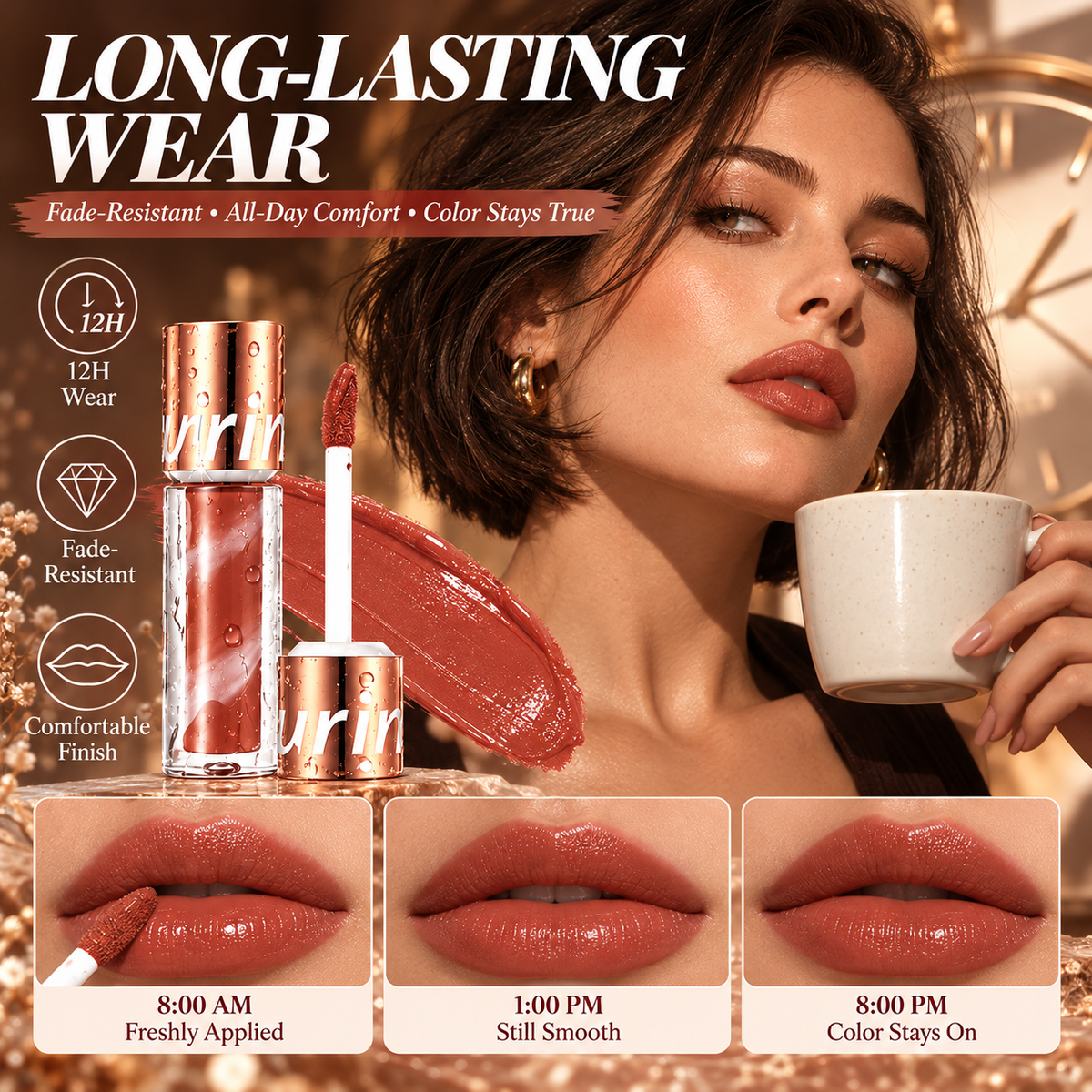 24H Long‑Lasting Matte Lipstick – Smudge‑proof, transfer‑resistant, vibrant colour.