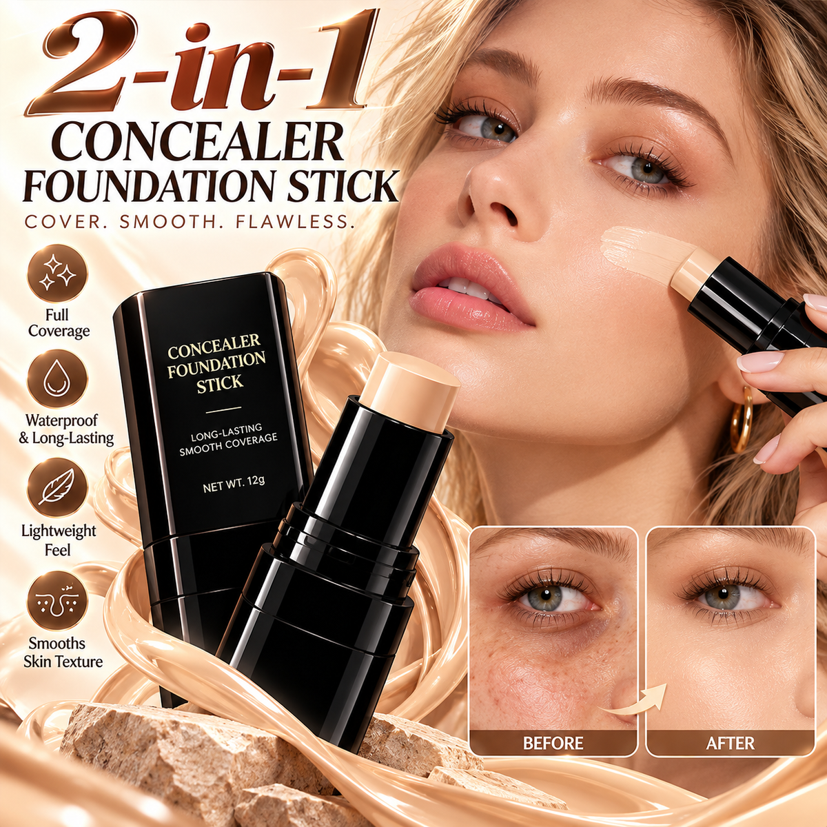 High-Coverage Waterproof Concealer Stick – Tattoo & Imperfection Coverage