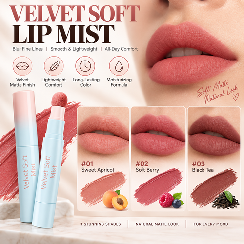 👄Soft Matte Finish Lipstick with Puff Applicator